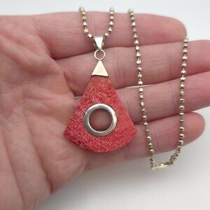 22 Inch Sterling Silver Unique Shape Coral Necklace A1397